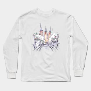 Alte Mainbrucke, Old Main Bridge, with statues of saints in Wurzburg,  Germany Long Sleeve T-Shirt